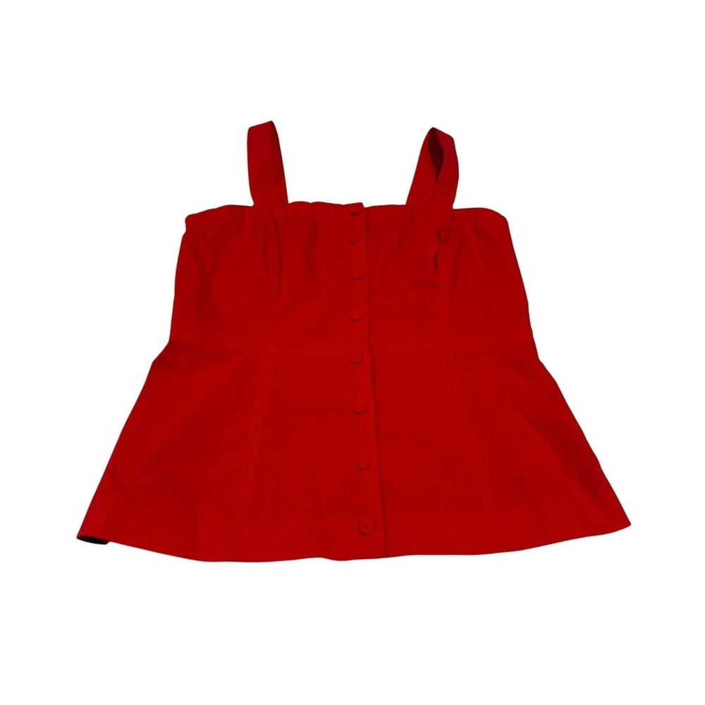 Theory‎ Linen Blend Tank Top Red Button Front Square Neck Women's 4